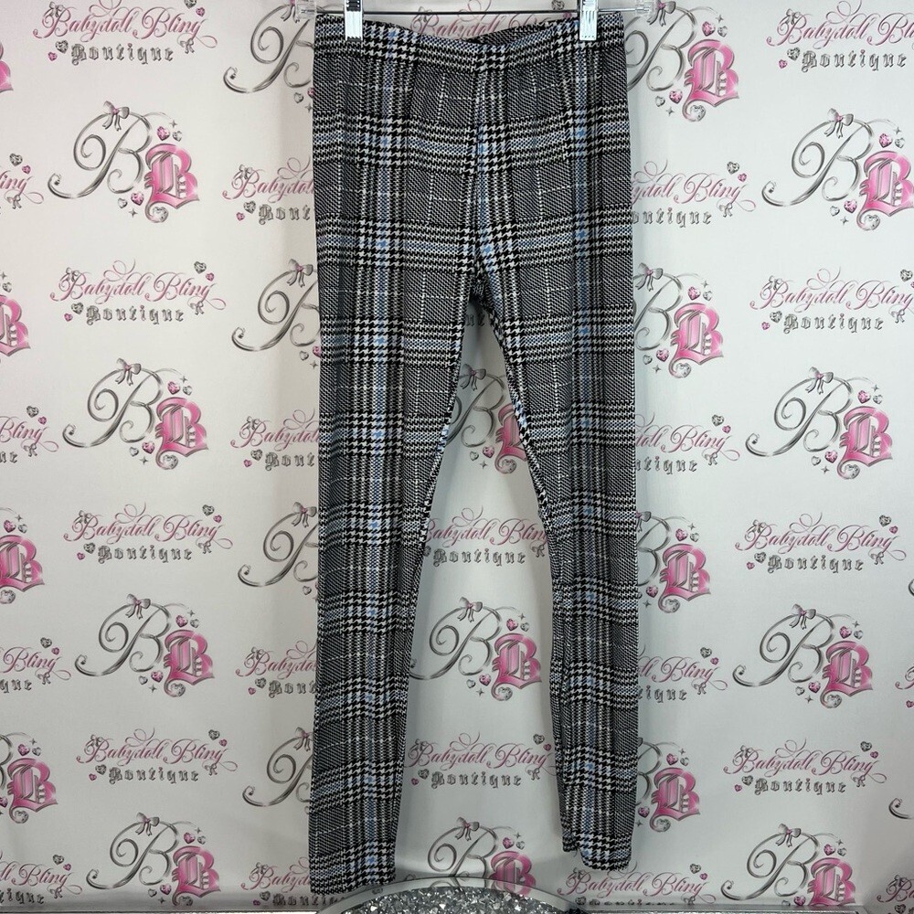 Just cozy leggings tights plaid stretchy soft Black and White Plaid Leggings